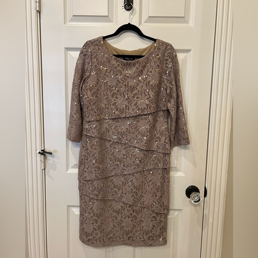 RN Studio Embellised Tan Cocktail Dress. Size 8
